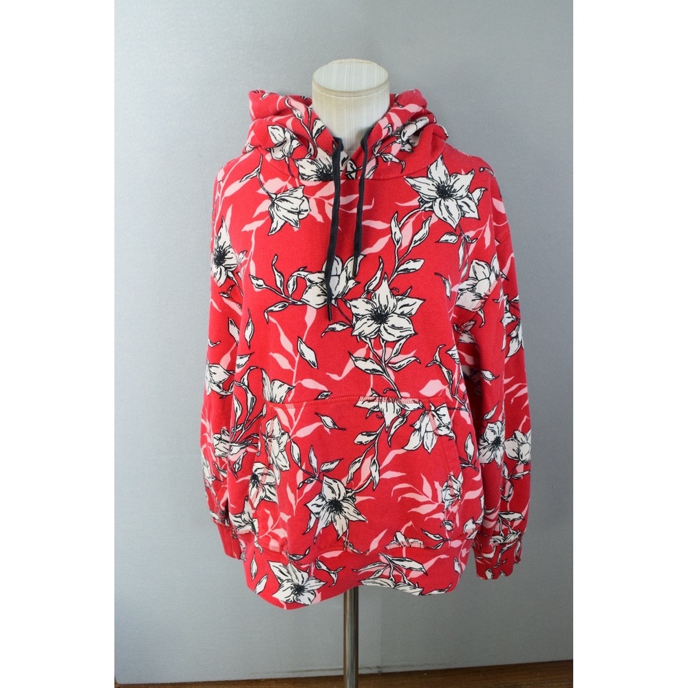 Rag & Bone Hoodie Large Red Floral Lily Organic Cotton Pullover Womens Sweats